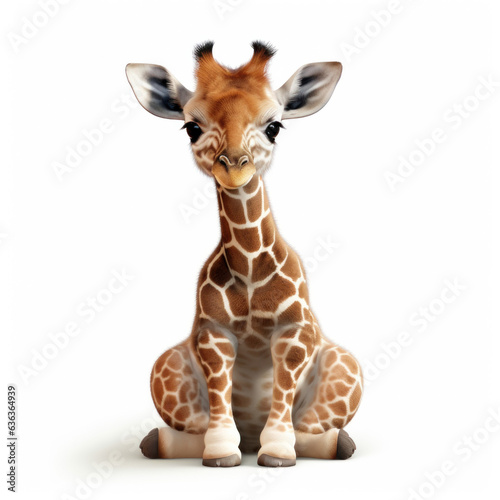 Cute little giraffe in front of a white background  AI Generated  