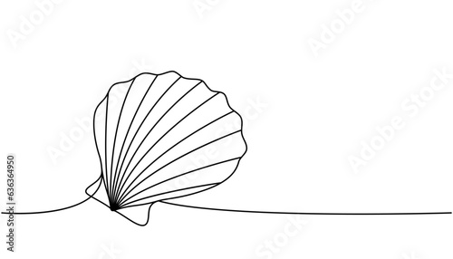 Sea shell one line continuous drawing. Tropical underwater shell continuous one line illustration. Vector minimalist linear illustration.