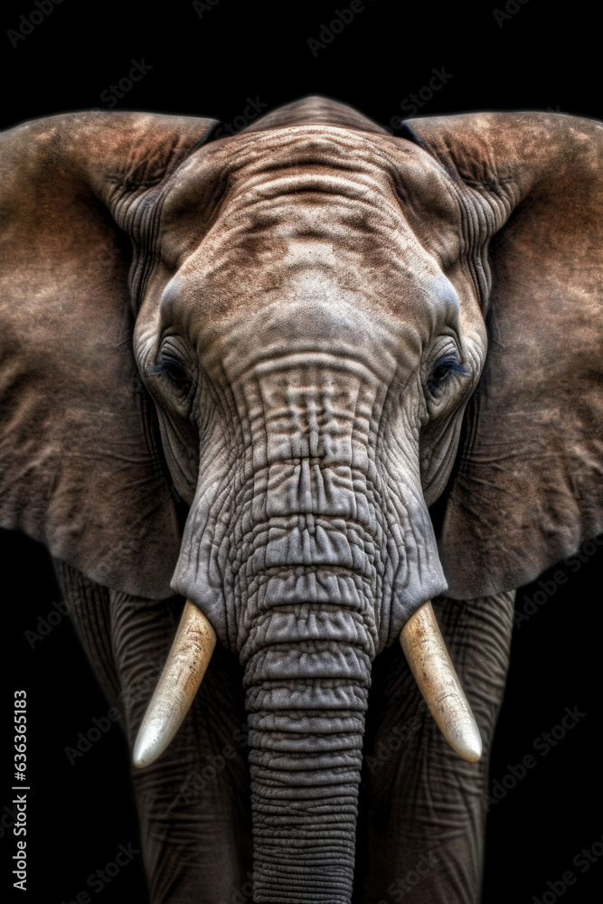 Fototapeta premium Elephant in front of a black background (AI Generated)