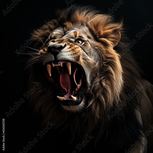 Lion in front of a black background  AI Generated 