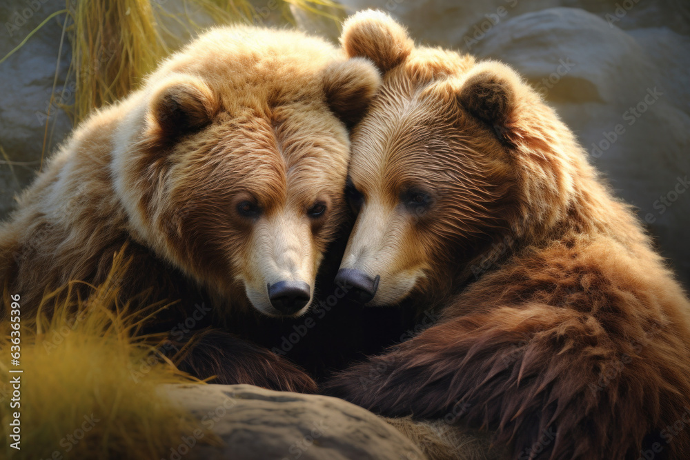 Cute bears cuddling outside (AI Generated) 