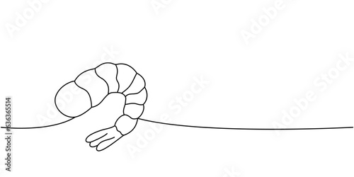 Fresh shrimp one line continuous drawing. Japanese cuisine, traditional food continuous one line illustration. Vector minimalist linear illustration.
