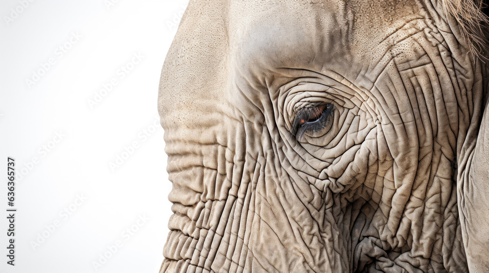 Close-up of a elephant in front of a white background (AI Generated) Close-up of a elephant in front of a white background (AI Generated)