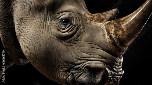Fotografia Close-up of a rhino in front of a black background (AI Generated)