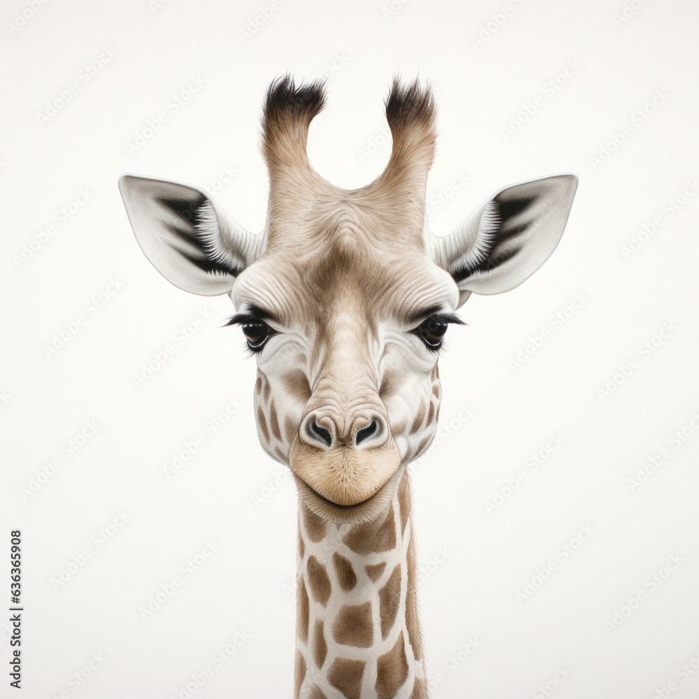 Beautiful giraffe on a white background (AI Generated) 