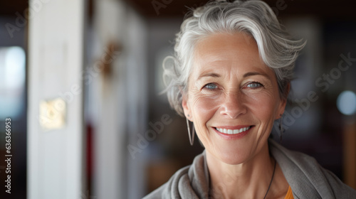 Portrait of a middle-aged woman smiling at the camera.