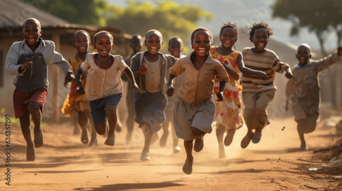 Group of running joyful African children