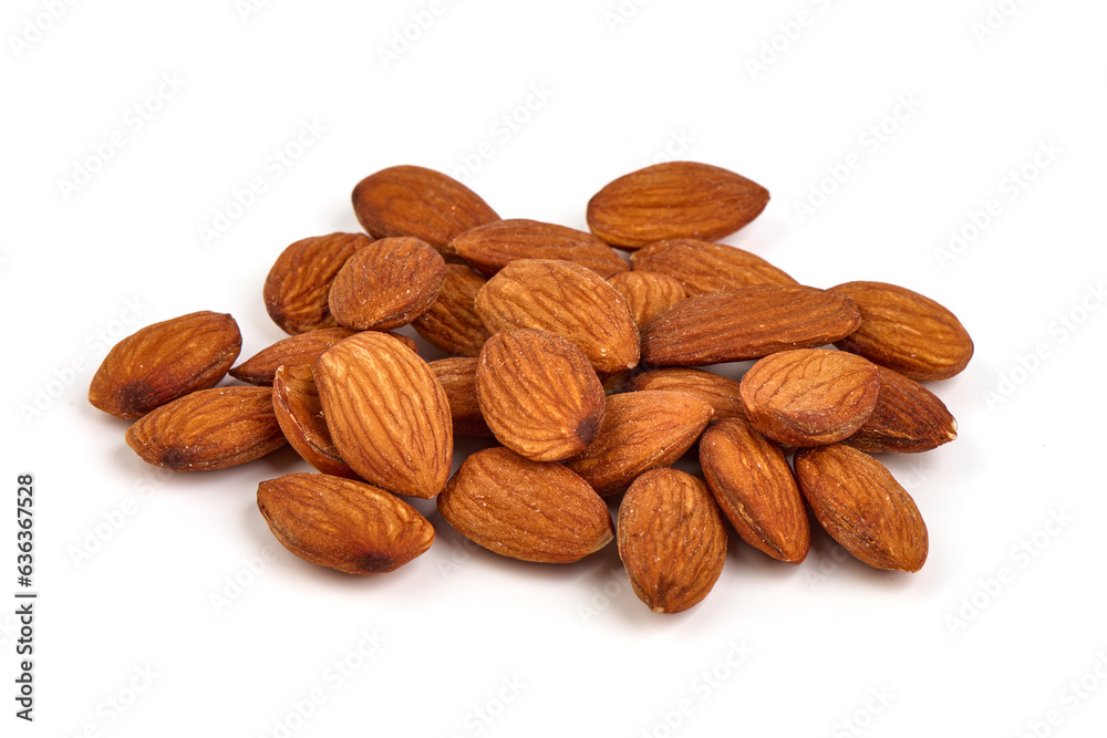 Almond. Almond nuts, close-up, isolated on a white background.