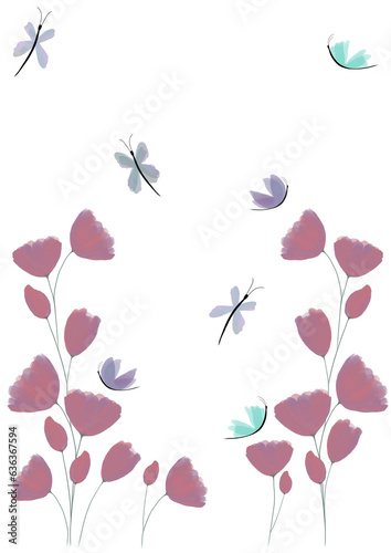 butterflies and flowers  digital watercolor