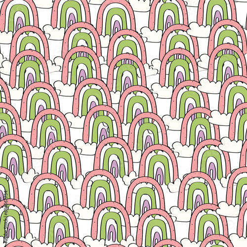  rainbow cartoon seamless pattern set hand drawn cute doodle for background