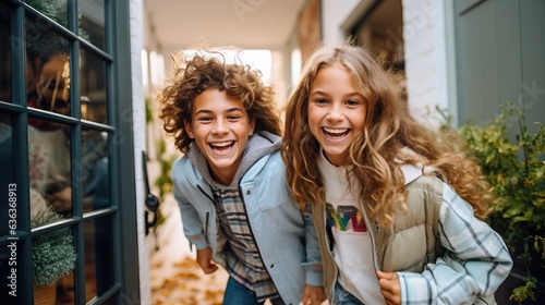 Happy young people moving i...