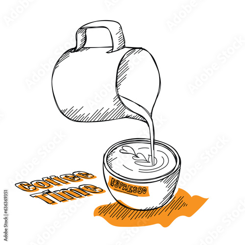 Vector illustration of coffee being poured with milk to make espresso for coffee day campaign