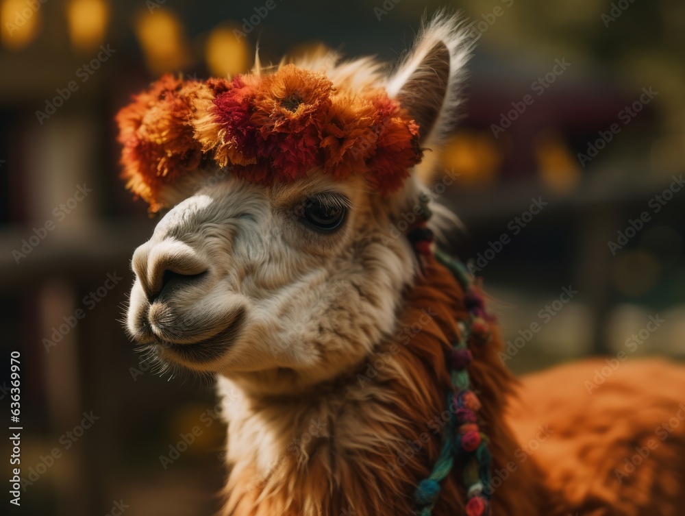 Obraz premium Alpaca portrait created with Generative AI technology