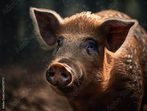 Pig in its habitat close up portrait 