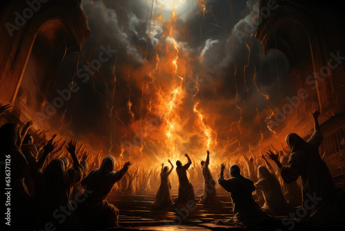 Sacred Gathering: Capturing the Upper Room with Disciples and the Holy Fire in a Bible Stories Painting