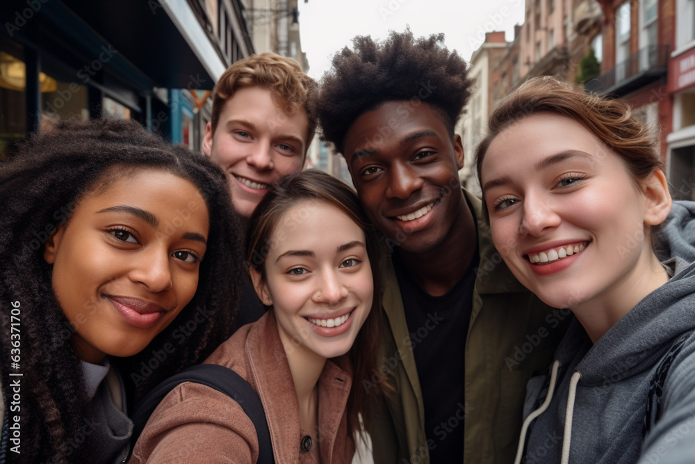 Obraz premium Young people of different races take a selfie