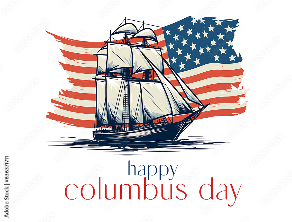 Columbus Day banner with Columbus ship. Creative typography for United States national holiday greetings and invitations
