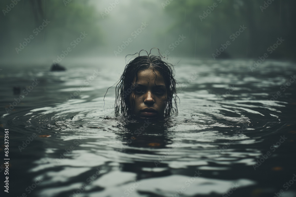 Woman drowning in dark waters