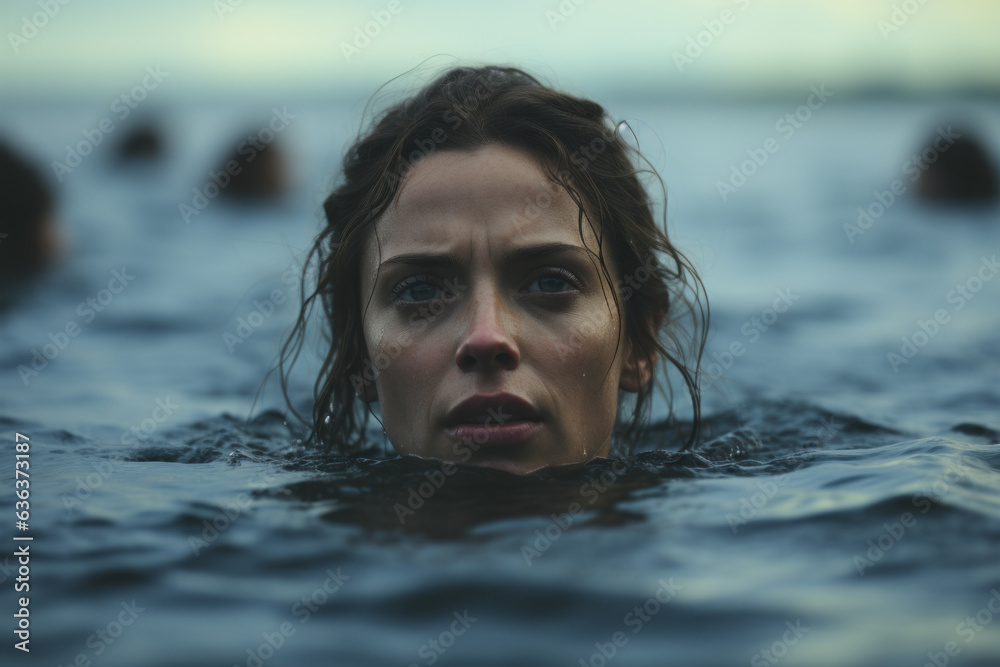 Woman drowning in dark waters