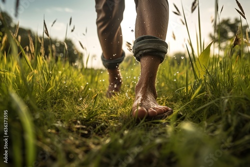 Erfrischender Bodenkontakt: Barfuß auf dem feuchten Gras