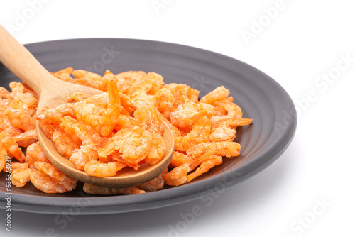 natural seafood dried shrimp Traditional orange red color isolated on white background.