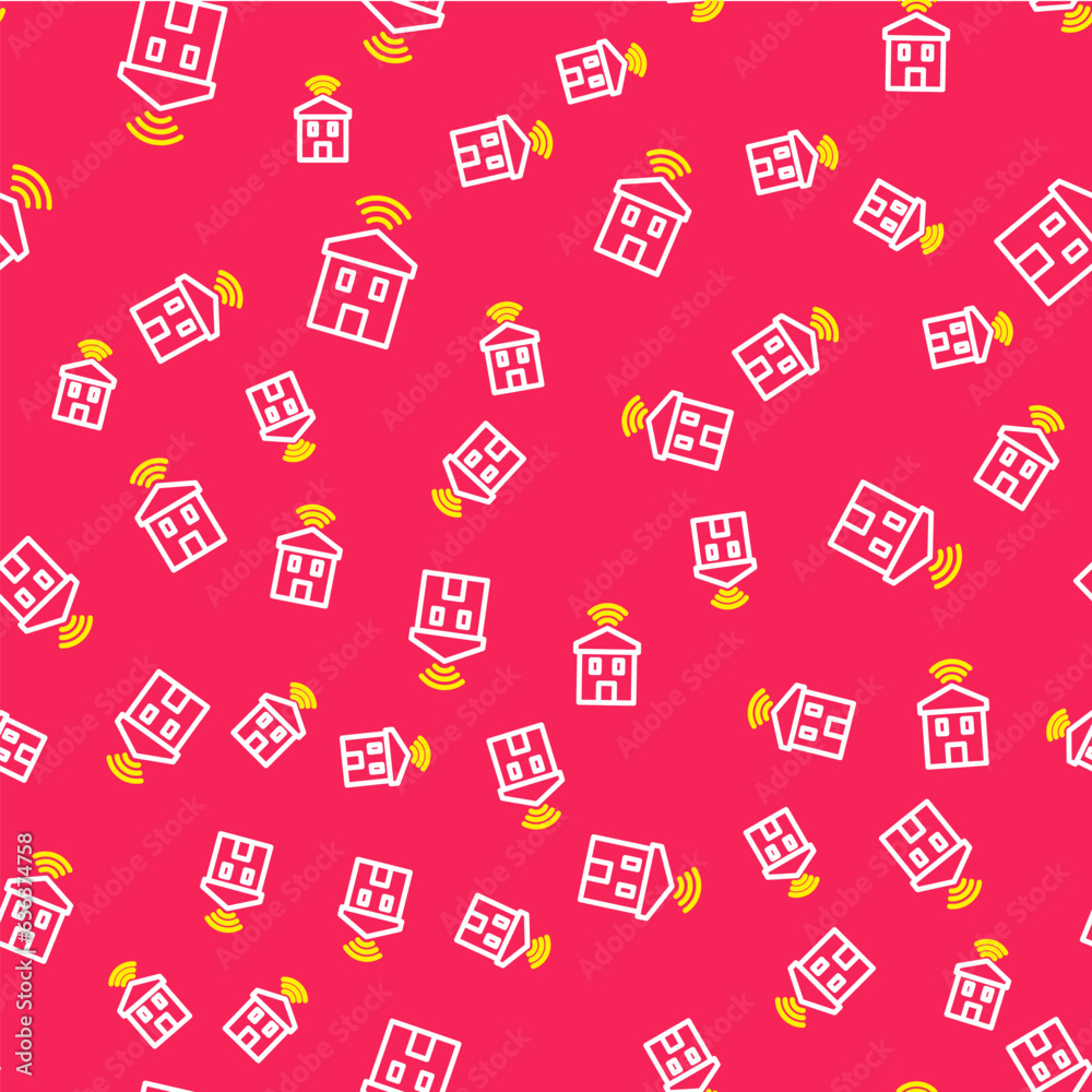 Line Smart home with wi-fi icon isolated seamless pattern on red background. Remote control. Vector Line Smart home with wi-fi icon isolated seamless pattern on red background. Remote control. Vector