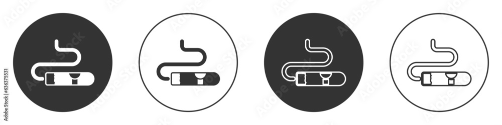 Black Cigar icon isolated on white background. Circle button. Vector Black Cigar icon isolated on white background. Circle button. Vector