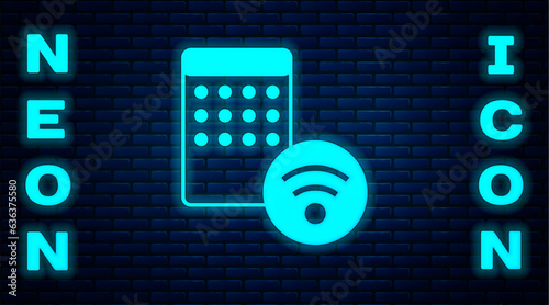Glowing neon Air humidifier icon isolated on brick wall background. Portable electric home appliance, home air purification and humidification. Vector
