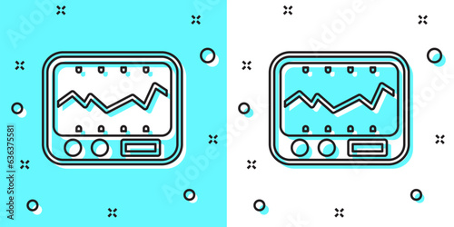 Black line Electrical measuring instrument icon isolated on green and white background. Analog devices. Measuring device laboratory research. Random dynamic shapes. Vector