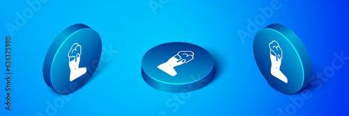 Isometric Boot beer glass icon isolated on blue background. Blue circle button. Vector