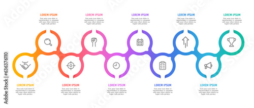 10 process infographics with icons to Success. Vector illustration.
