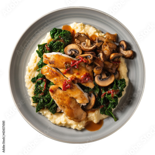Chicken With Mushrooms and Kale Isolated on a Transparent Background
