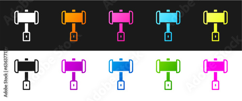 Set Medieval battle hammer icon isolated on black and white background. Vector