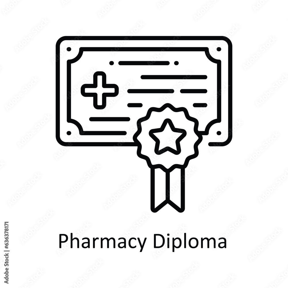 Pharmacy Diploma Outline  Icon Design illustration. Pharmacy Symbol on White background EPS 10 File