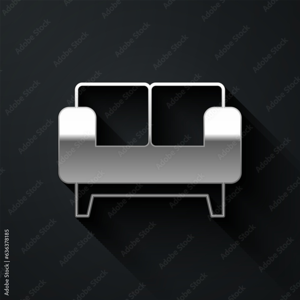 Silver Sofa icon isolated on black background. Long shadow style. Vector Silver Sofa icon isolated on black background. Long shadow style. Vector