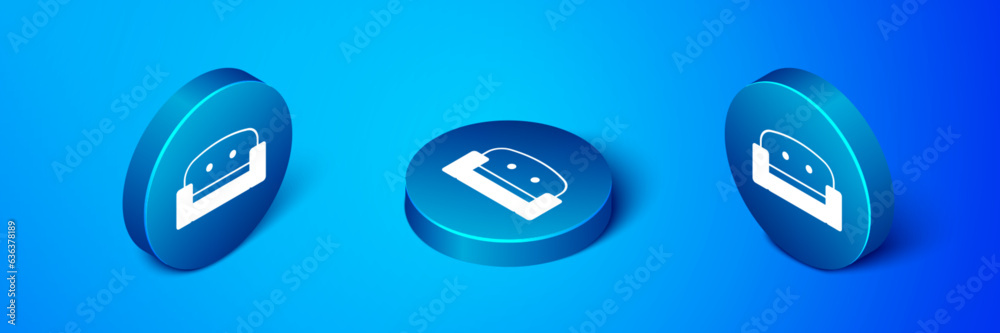 Isometric Armchair icon isolated on blue background. Blue circle button. Vector Isometric Armchair icon isolated on blue background. Blue circle button. Vector