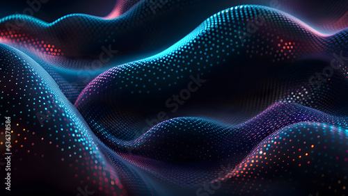 Glistening waves, technology effects, glittering dots, abstract texture, particles, ai generated, generative Ai  photo