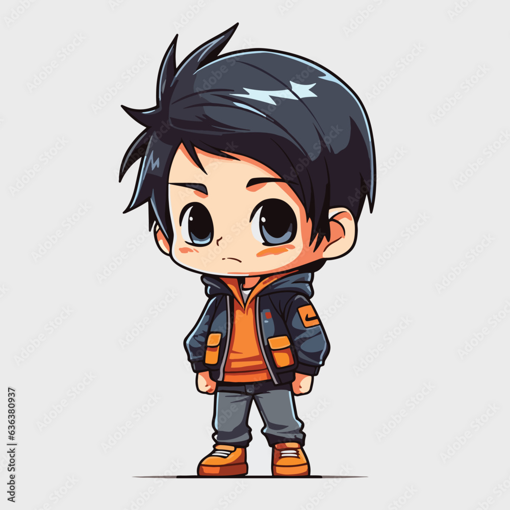 Electric Anime Boy with Striking Long Hair, Mascot design