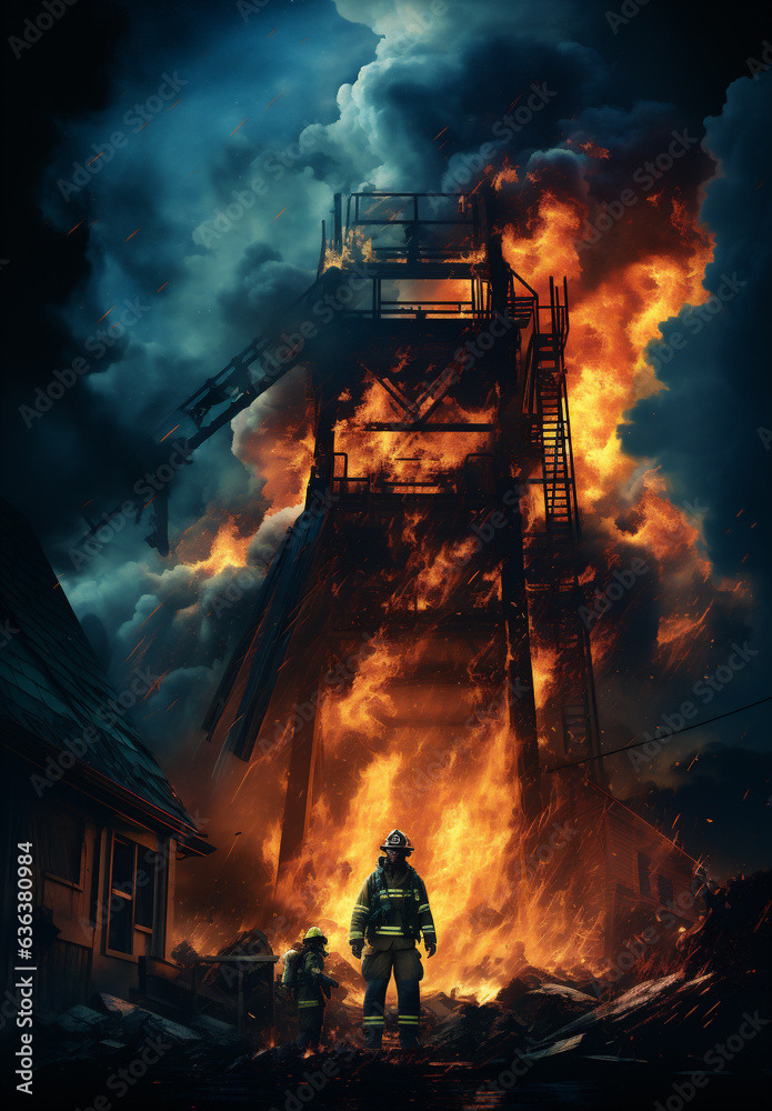 Fireman in a burning house