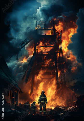 Fireman in a burning house