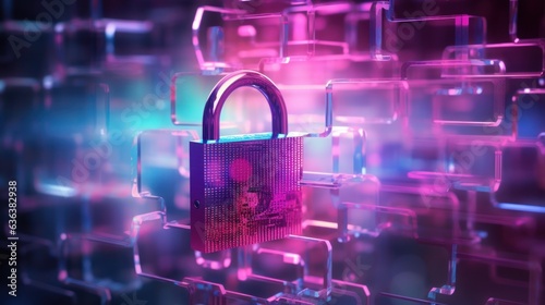 Cyber security concept, digital lock.