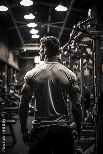 Dedicated athlete working out in the gym, fitness lifestyle, healthy living, determination, exercise equipment, active lifestyle, gym interior, black and white photography
