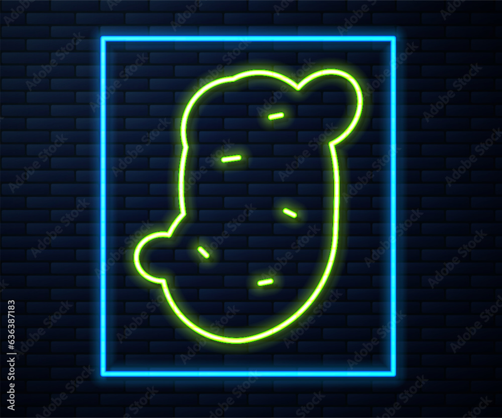 Glowing neon line Potato icon isolated on brick wall background. Vector Glowing neon line Potato icon isolated on brick wall background. Vector