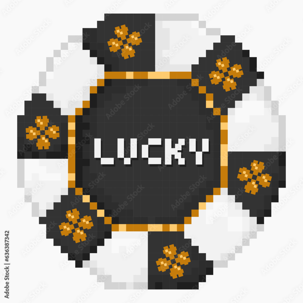 Fototapeta premium Pixel art poker chips. Casino chips lucky. Chip vector icon isolated on white background. Vector icon