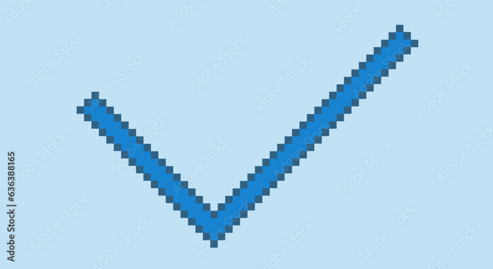 Pixelated art of blue right sign, Pixel art vector simple right sign with blue background. Useful for pixel art design or game design who need approve sign or right sign.