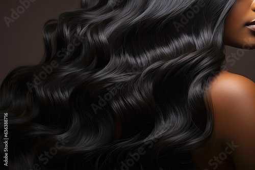 Black Wavy Human Hair Texture. Beautiful Human Hair Bundles for Coiffure and Extensions, Weft Included: Generative AI