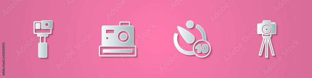 Set paper cut Action camera, Photo, Camera timer and icon. Paper art style. Vector Set paper cut Action camera, Photo, Camera timer and icon. Paper art style. Vector