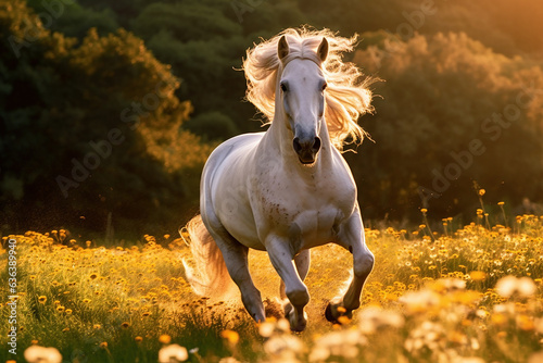 A beautiful horse running free in nature, freedom