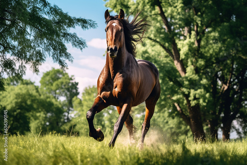 A beautiful horse running free in nature, freedom © Hype2Art
