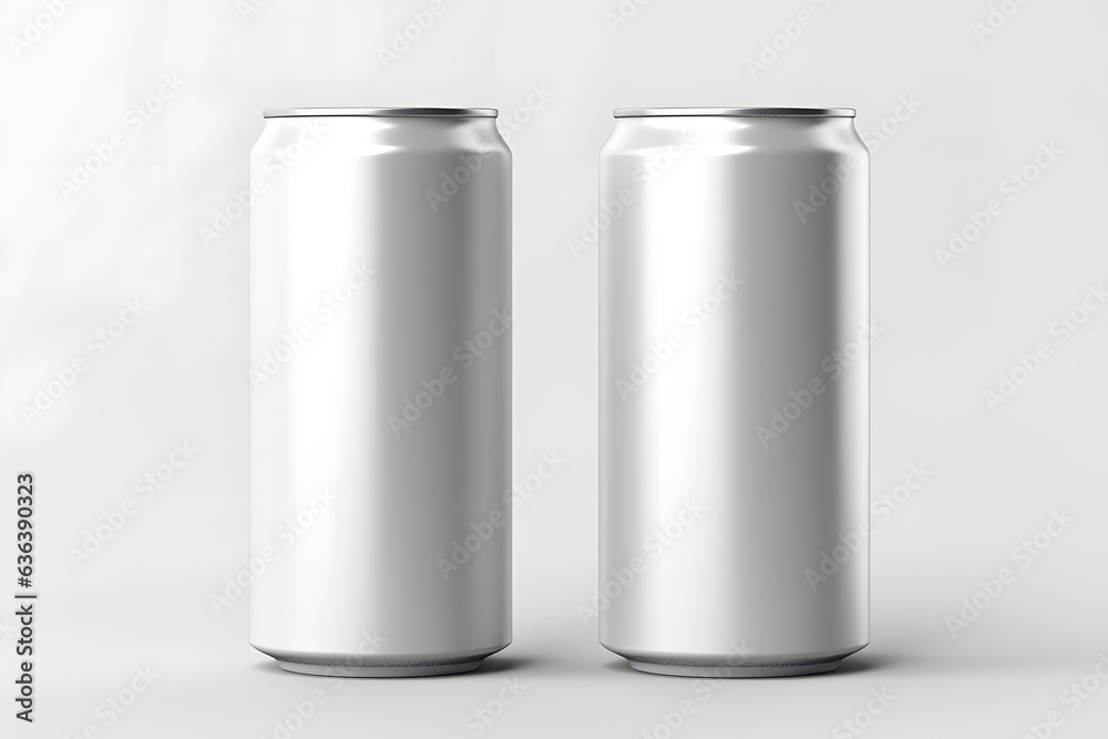 Silver aluminum cans mockup for beverage storage isolated on white ai generated Silver aluminum cans mockup for beverage storage isolated on white ai generated